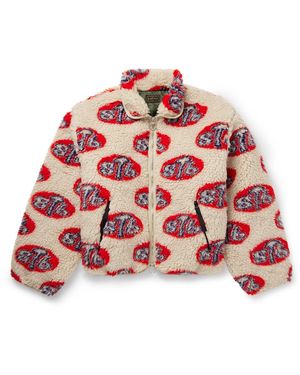 Kapital Drizzler Cropped Printed Fleece Jacket - Red
