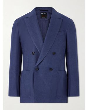 ZEGNA Double-breasted Linen - Blue