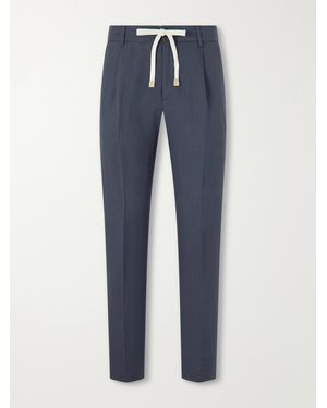 Eleventy Straight-Leg Lyocell And Linen-Blend Trousers - Blue