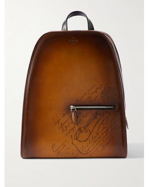 Berluti Working Day Scritto Venezia Leather And Twill Backpack - Brown