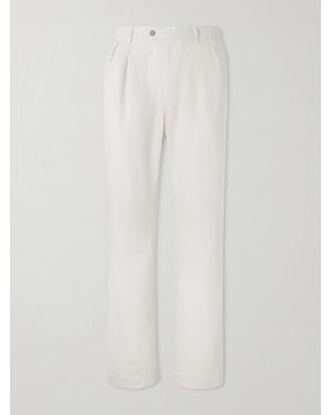 Hartford Trunk Straight-Leg Pleated Cotton Woven Trousers - White