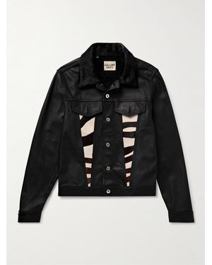 GALLERY DEPT. Calf Hair-Trimmed Embroidered Leather Trucker Jacket - Black