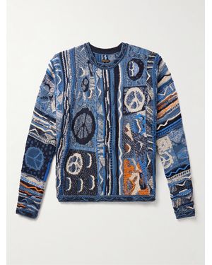 Kapital Boro Gaudy Cotton-Blend Jacquard Sweater - Blue