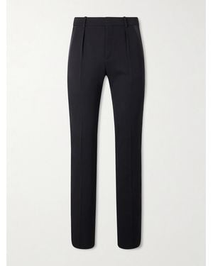 Saint Laurent Slim-fit Satin-trimmed Grain De Poudre Wool Tuxedo Trousers - Blue