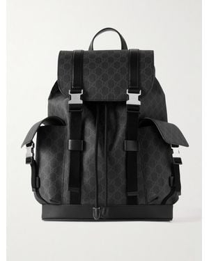 Gucci Leather-Trimmed Monogrammed Supreme Coated-Canvas Backpack - Black