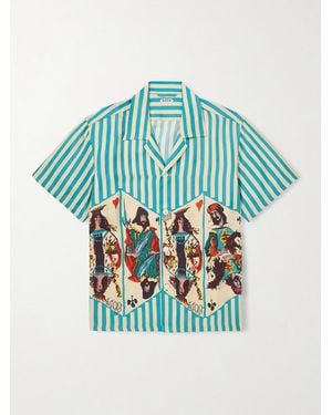 Bode Royals Camp-collar Striped Printed Silk Shirt - Blue