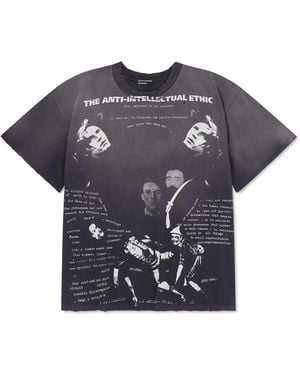 Enfants Riches Deprimes Anti-Intellectual Ethic Distressed Printed Cotton-Jersey T-Shirt - Blue
