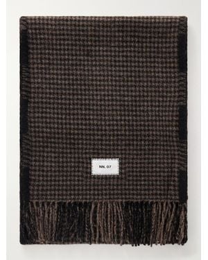 NN07 Fringed Checked Wool-Blend Scarf - Black