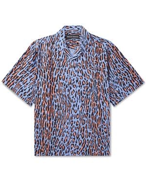 Wacko Maria Convertible-collar Leopard-print Lyocell Shirt - Blue