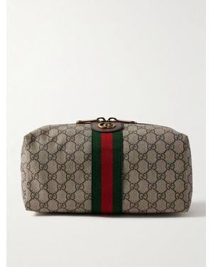 Gucci Savoy Leather-Trimmed Coated-Canvas Jacquard Wash Bag - Brown