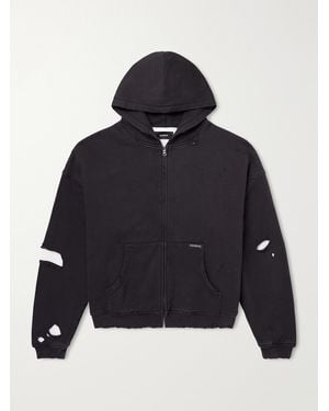 NAHMIAS Distressed Cotton-jersey Zip-up Hoodie - Blue