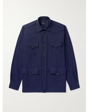 Rubinacci Sahariana Jacke aus Wolle in Panamabindung - Blau