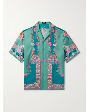 Versace Camp-Collar Printed Silk-Twill Shirt - Blue