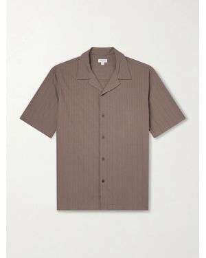 Sunspel Camp-Collar Textured-Cotton Shirt - Grey