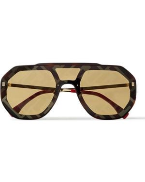 Fendi Aviator Style Logo Print Tone And Acetate Sunglasses in Blue for Men Lyst