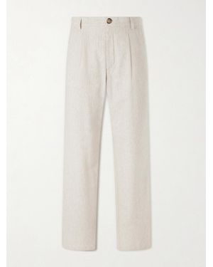Oliver Spencer Morton Straight-Leg Pleated Cotton And Linen-Blend Trousers - White
