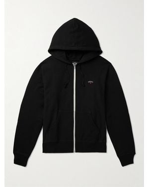 Noah Logo-embroidered Cotton-jersey Zip-up Hoodie - Black