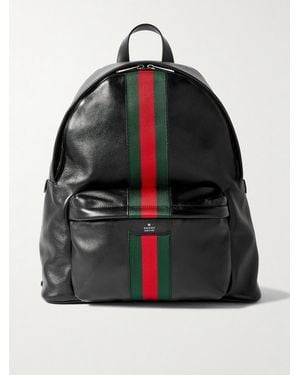 Gucci Large Striped Webbing-Trimmed Leather Backpack - Black