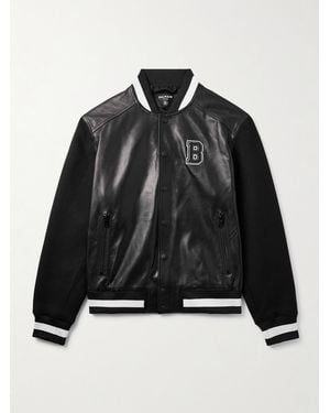 Balmain Logo-Appliquéd Leather And Wool Varsity Jacket - Black