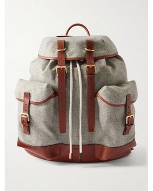 Brunello Cucinelli Leather-Trimmed Flannel Backpack - Brown