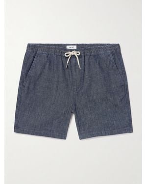 NN07 Gregor 10056 Straight-Leg Cotton-Chambray Drawstring Shorts - Blue