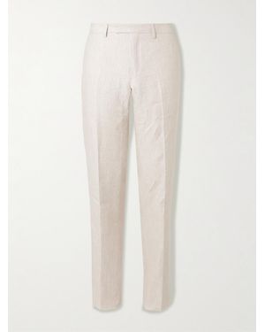 MR P. Straight-Leg Houndstooth Linen Trousers - White