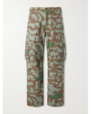 CHERRY LA Camouflage Paint-Splattered Cargo Wide-Leg Trousers - Green