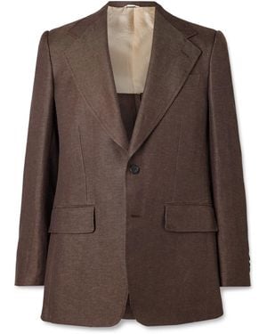 Husbands Wool And Linen-Blend Twill Suit Jacket - Brown