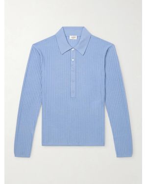 Saint Laurent Slim-Fit Ribbed Wool, Cashmere And Silk-Blend Polo Shirt - Blue