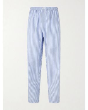 Tekla Straight-Leg Striped Organic Cotton Pajama Pants - Blue