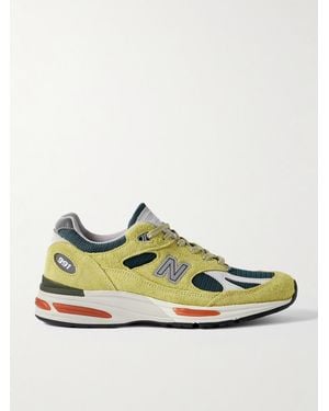 New Balance 991V2 Suede, Leather And Mesh Trainers - Green