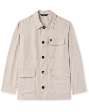 Brioni Logo-Appliquéd Wool, Linen And Silk-Blend Overshirt - Natural