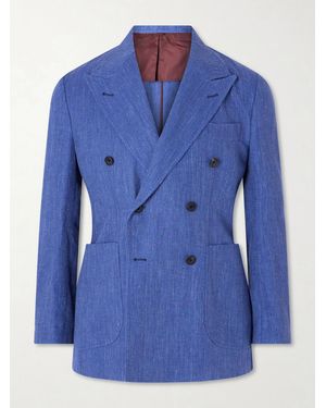 Rubinacci Double-breasted Linen And Wool-blend Suit Jacket - Blue
