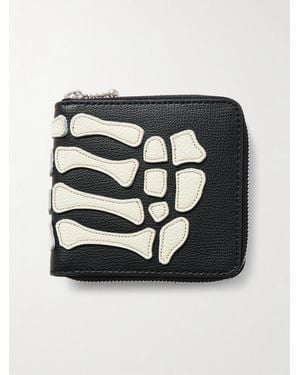 Kapital Thumbs-Up Mini Appliquéd Leather Zip-Around Wallet - Black