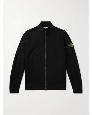 Stone Island Logo-appliquéd Wool-blend Zip-up Cardigan - Black