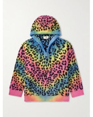 Celine Baja Leopard-Print Brushed Cotton-Blend Hoodie - Red