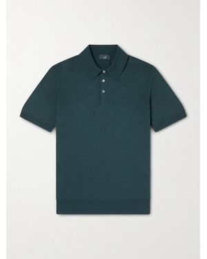dunhill Slim-fit Cotton And Mulberry Silk-blend Polo Shirt - Blue