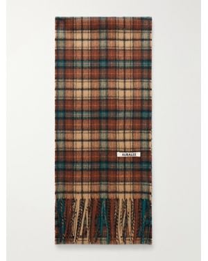AURALEE Fringed Checked Cashmere Scarf - Brown