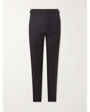 Tom Ford Straight-Leg Grain De Poudre Wool And Mohair-Blend Tuxedo Trousers - Black