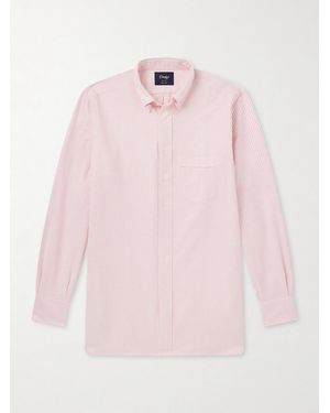 Drake's Button-Down Collar Striped Cotton Shirt - Pink