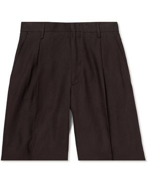 NN07 Kay 1808 Straight-Leg Pleated Lenzing Ecovero, Cotton And Linen-Blend Shorts - Black