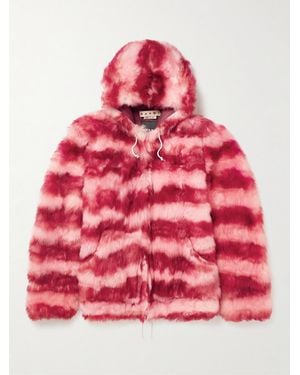 Marni Striped Shearling Hooded Jacket - Red