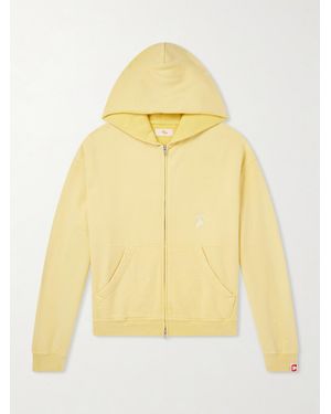 CHERRY LA Logo-Embroidered Paint-Splattered Cotton-Jersey Hoodie - Yellow