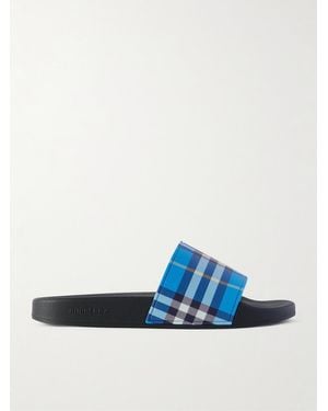 Burberry Checked Canvas Slides - Blue