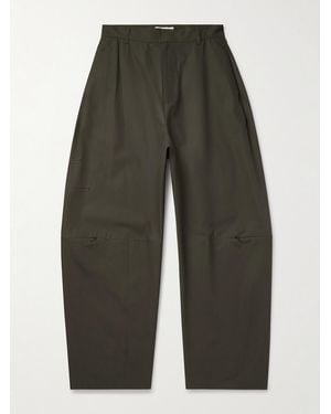 Amomento Barrel-Leg Cotton-Poplin Trousers - Green