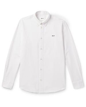 NN07 Colby 5910 Button-Down Collar Logo-Embroidered Organic Cotton Shirt - White