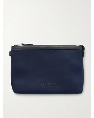 Tom Ford Leather-Trimmed Canvas Pouch - Blue