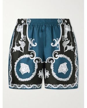 Versace Mythic Baroque gerade geschnittene Shorts aus Seiden-Twill mit Print - Blau