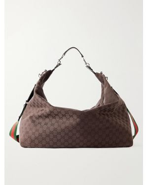 Gucci Brera Leather-Trimmed Monogrammed Canvas Tote Bag - Brown