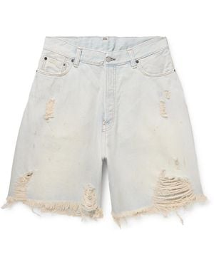 Acne Studios Rudney Wide-Leg Distressed Denim Shorts - White